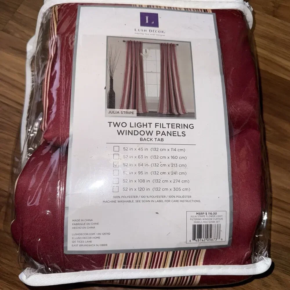 Lush Decor Julia Stripe Curtain Panels 52 x 84 Red Light Filtering Back Tab
